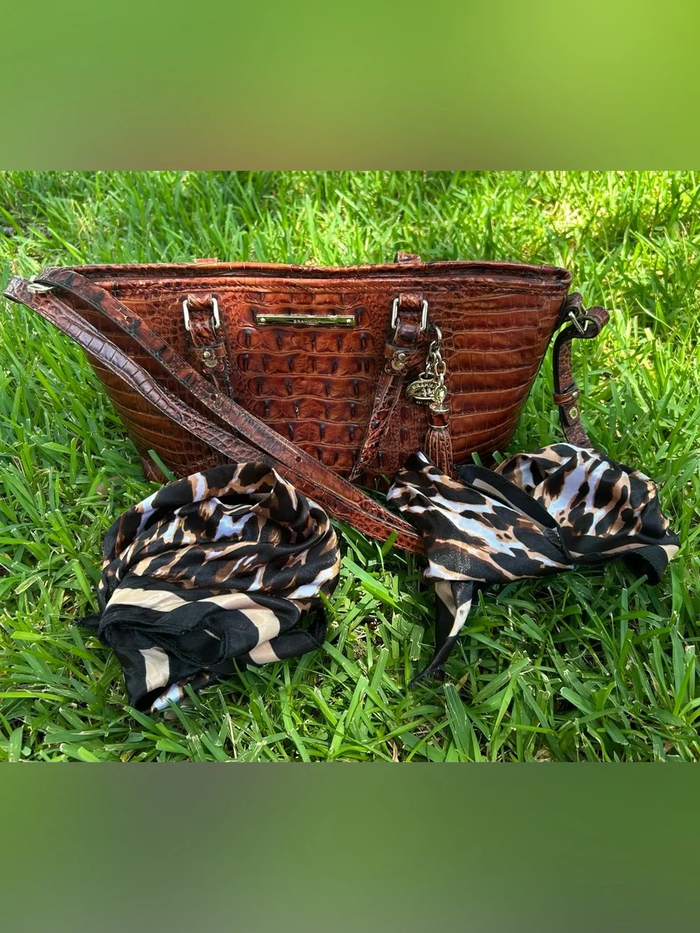 Brahmin Croc-Embossed Leather Shoulder Bag - Cognac Brown